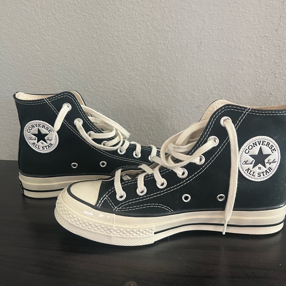 Converse Cream and Black High-Top Sneakers